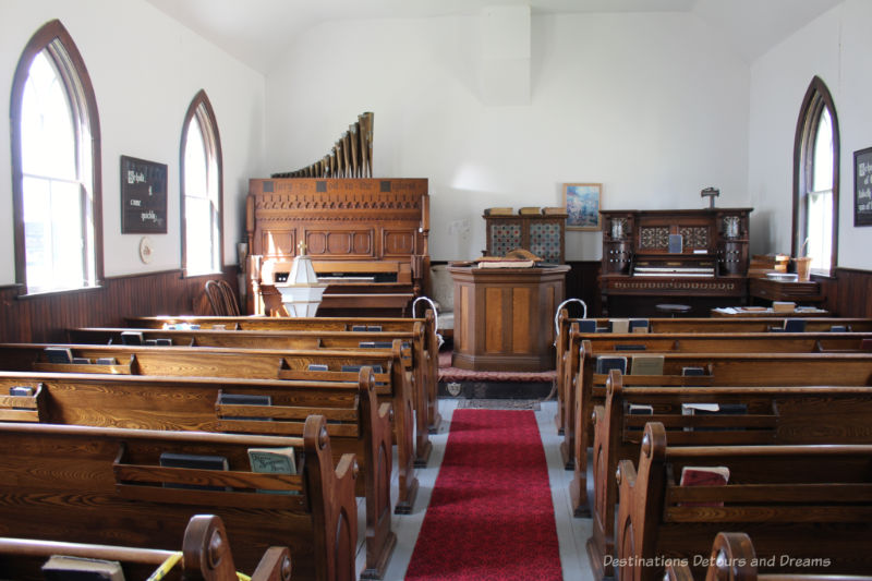 Inside of an old prairie church 