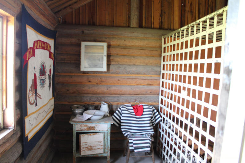 Jail cell in a museum log building