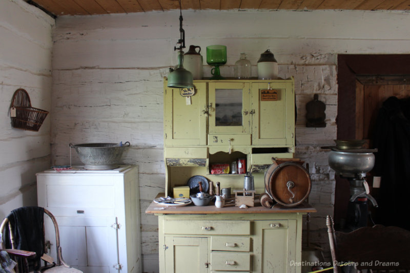 Cabinet for kitchen work area in an late 1800s log house