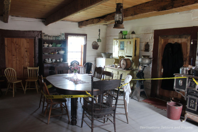 Log home kitchen circa late 1880s in a heritage village museum