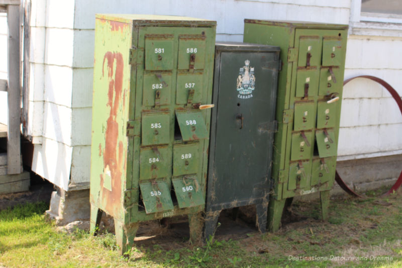 Rusted old green Canada Post mailboxes