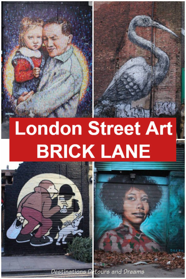 London Street Art in Brick Lane - the East End of London, England boasts an amazing and ever-changing collection of street art. The culturally diverse Brick Lane neighbourhood is a good place to go to check it out.