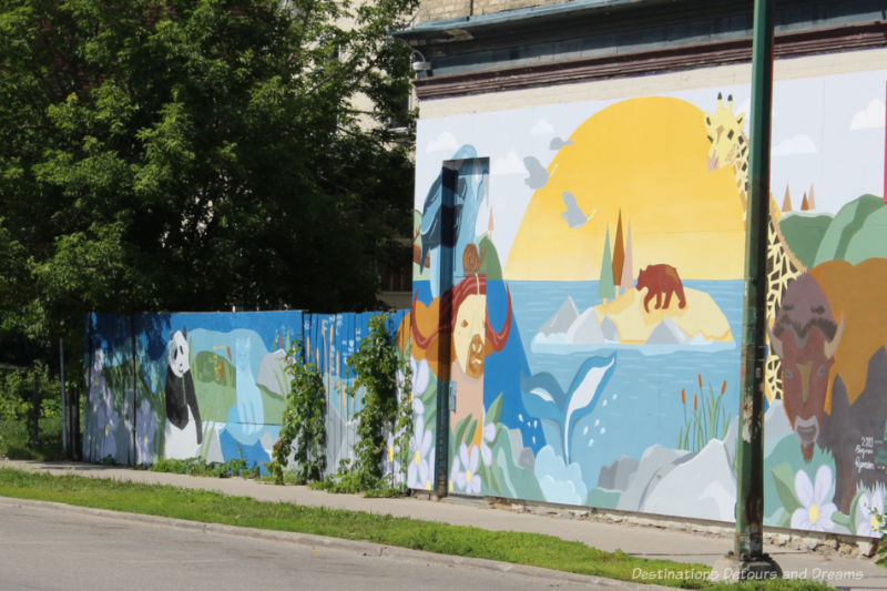 Earth-toned mural featuring associated wildlife and aspects of the Canadian landscape