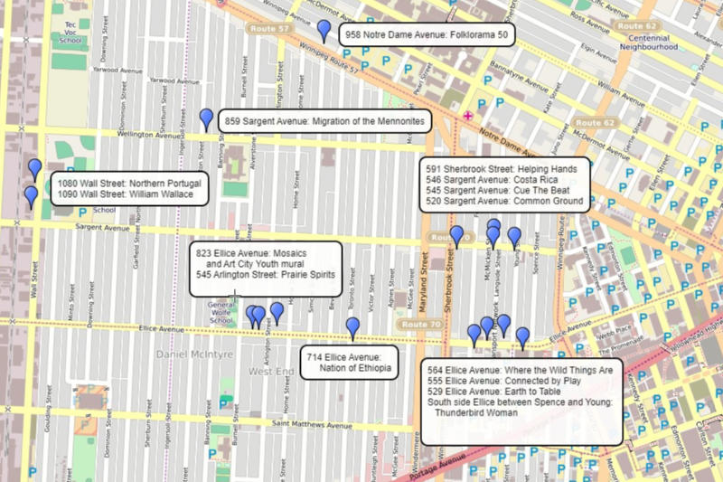 Map showing locations of murals featured in the blog post