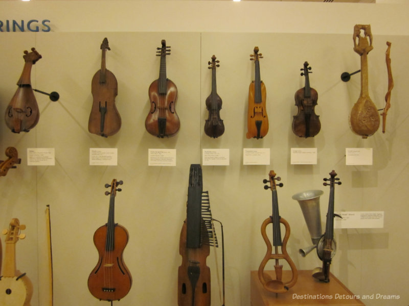 Collection of violins at Musical Instrument Museum in Phoenix, Arizona