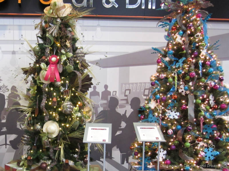 Festive Christmas Photos - two themed decorated Christmas trees at a Christmas tree festival