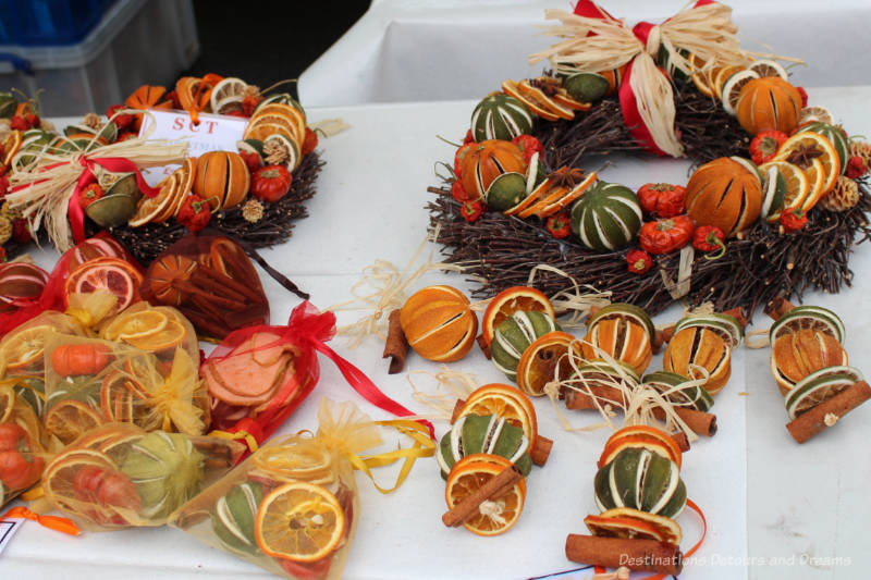 Twig Christmas wreaths decorated with orange and lemons