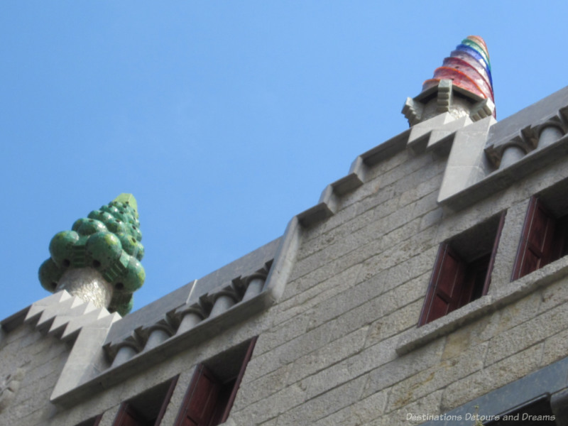 Gaudí in Barcelona: Chimney Cones Cones of multi-coloured ceramic pieces covering the chimneys of Palau Güell