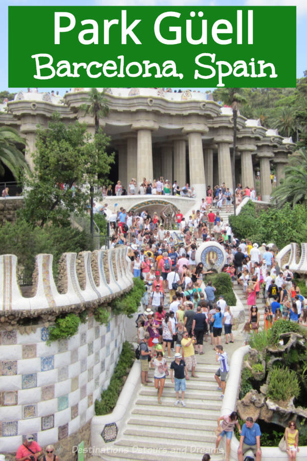 Park Güell in Barcelona Spain is a park designed by Antoni Gaudí. Originally designed as an upscale residential development, it never took off as a housing space. It is now a park with green space and features many Gaudí architecture features