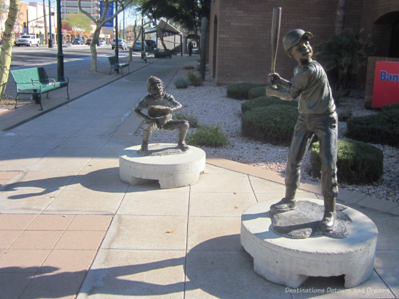 Baseball player sculptures in downtown Mesa, Arizona - one of many sculptures in downtown Mesa