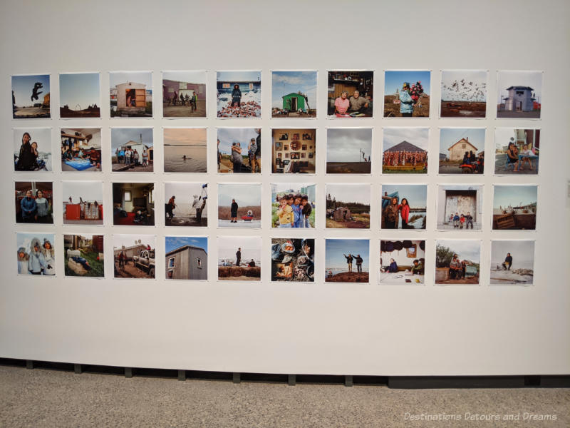 Display of four rows of digital photos by Brian Adams of Alaska with ten photos in each row showing life in the north