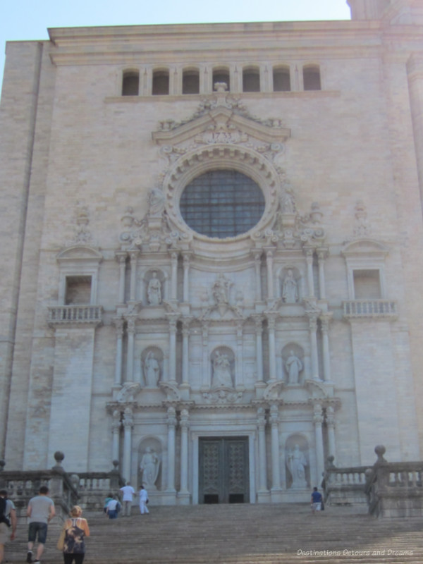 Medieval cathedral front in Girona, Spain