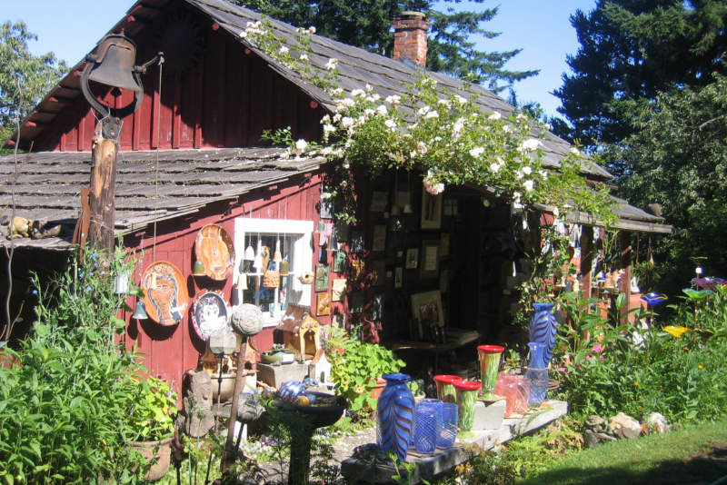 Pottery outside a cottage like studio. Photo courtesy of San Juan Islands Visitors Bureau.