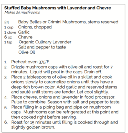 Recipe for Stuffed Baby Mushrooms with Lavender and Chevre