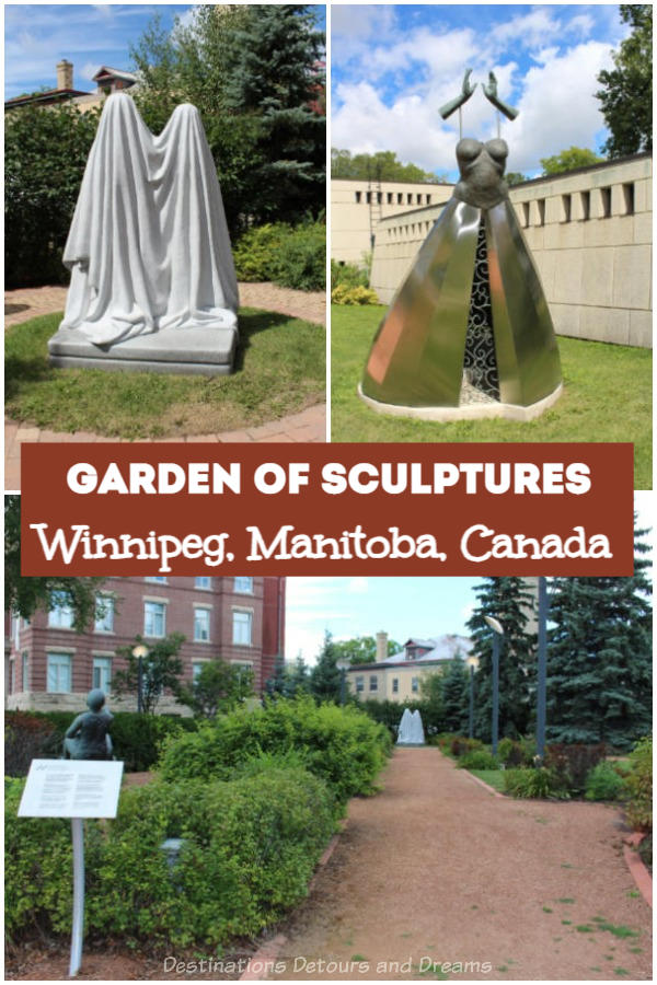 Jardin de Sculptures, a garden of sculptures, located in the French Quarter of Winnipeg, Manitoba, Canada is a small peaceful park with paths winding past interesting works of art