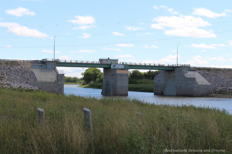 Bridge over the Red River where the gates of the Floodway are located