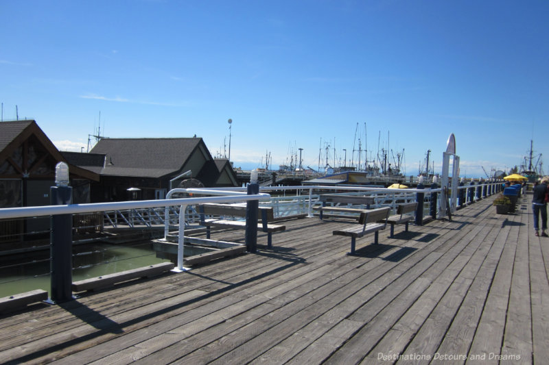 Wide waterfront boardwalk at Steveston, British Columbia