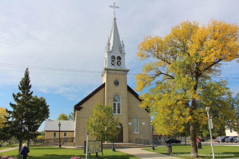 Brick church with metal steeple