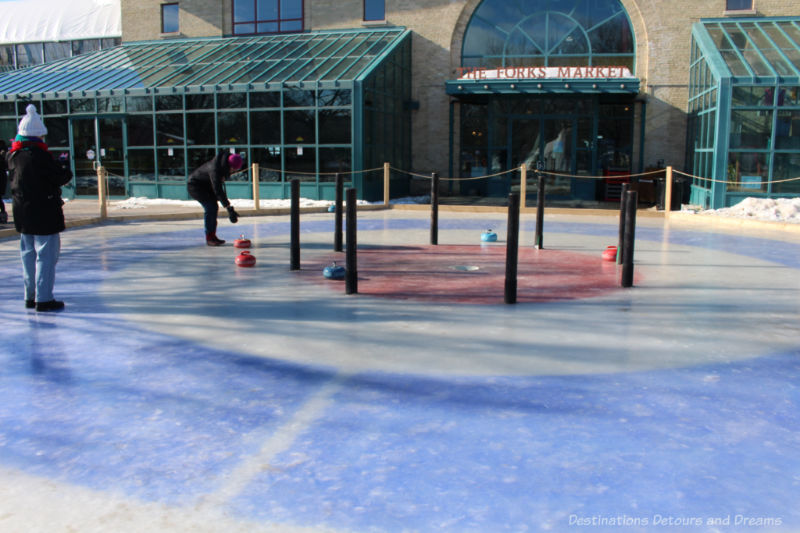 An outdoor Crokicurl rink at The Forks in Winnipeg