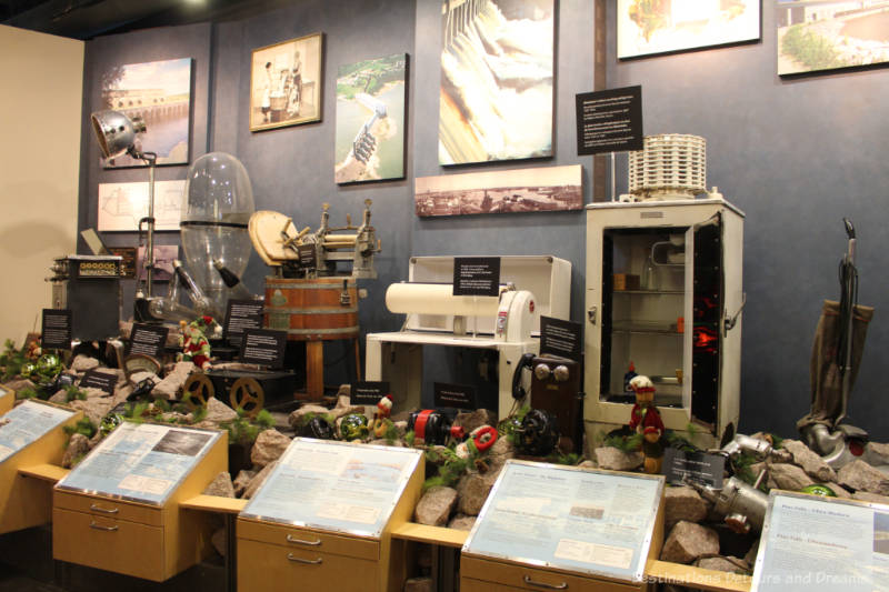 Display of assorted historical electrical appliances at the Manitoba Electrical Museum