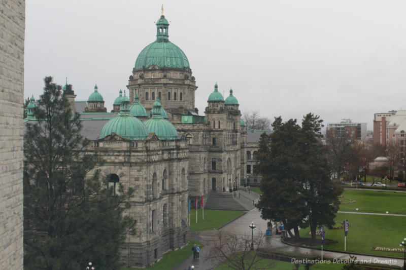 British Columbia Parliament Buildings: massive stone building with arched windows and multiple domes