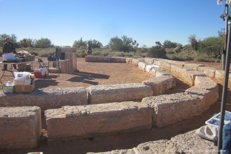 Amphitheatre outside Superstition Mountain Museum with stone blocks for seating