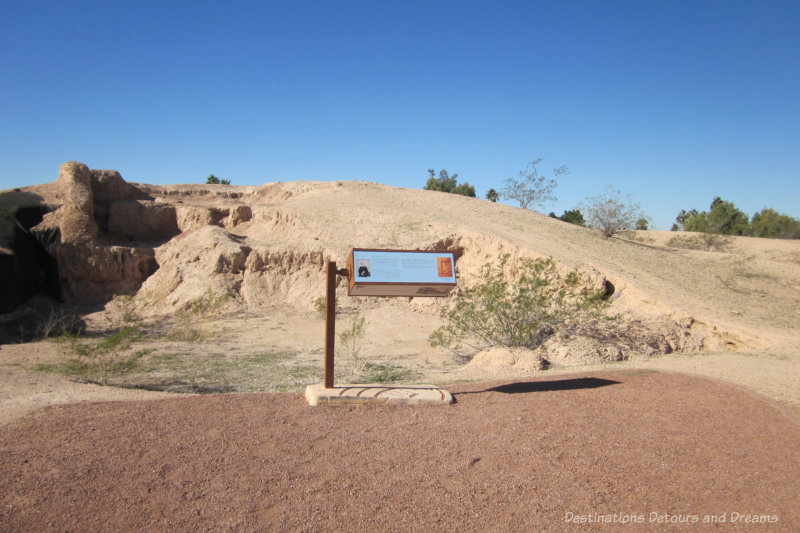 Signage in front of a Hohokam village mound 