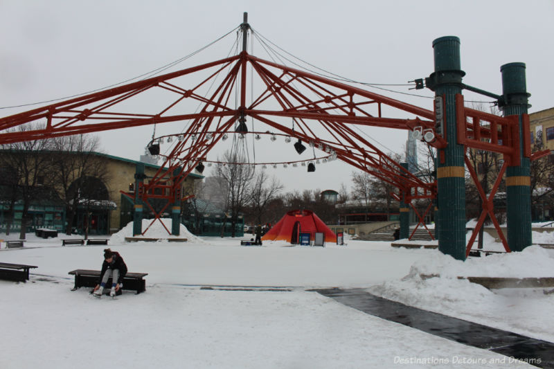 Outdoor canopy ice skating rink at The Forks, Winnipeg