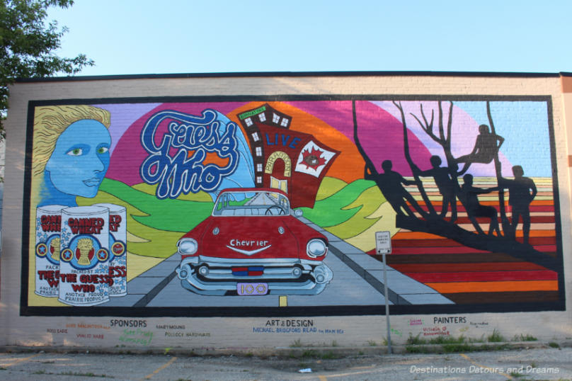 Mural tribute to the rock band Guess Who in Winnipeg, Manitoba, features a collage of its album covers