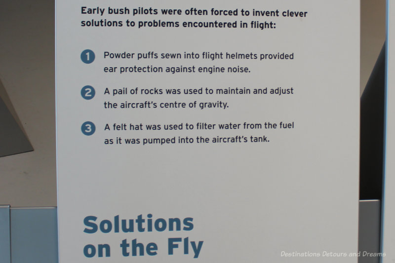 Museum placard containing information about innovative bush pilot techniques