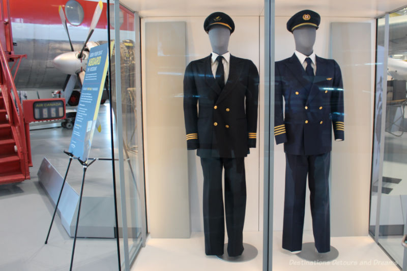 Pilot uniforms on display at the Royal Aviation Museum of Canada