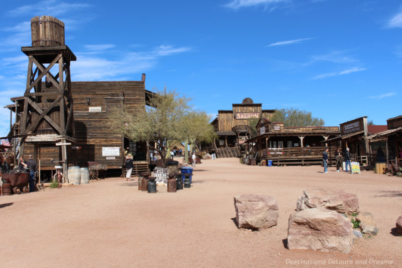 Wooden buildings of the Old West town Goldfield, Arizona