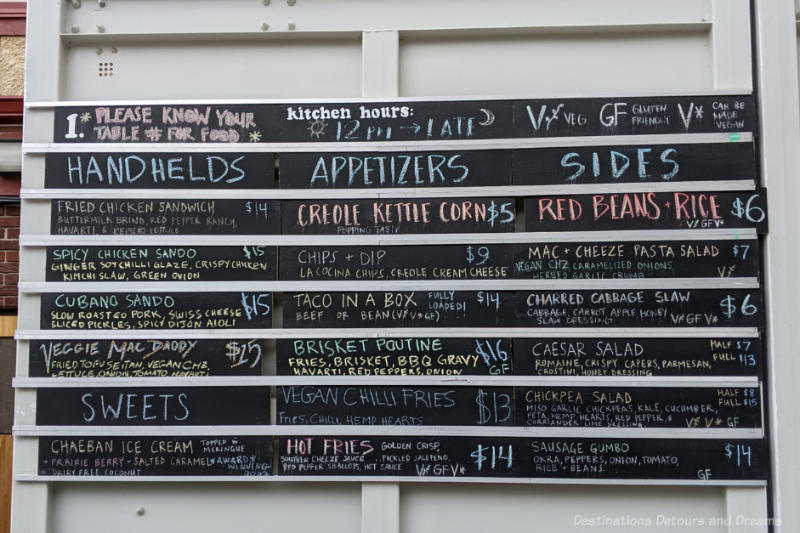 Chalkboard food menu at The Beer Can in Winnipeg