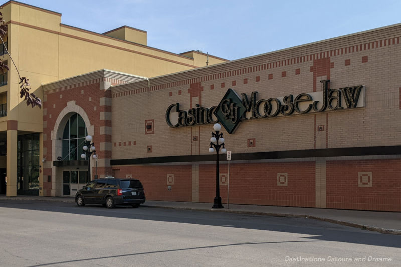 Brick front of the single story Casino Moose Jaw