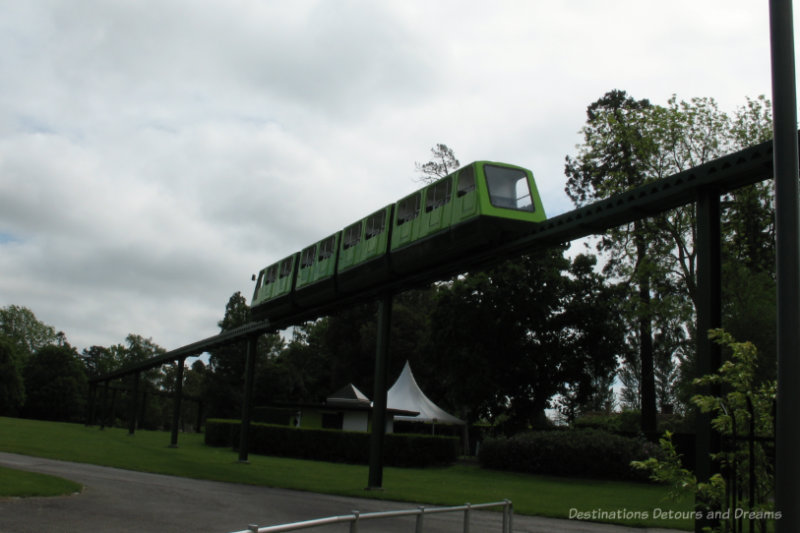 Green train on a monorail