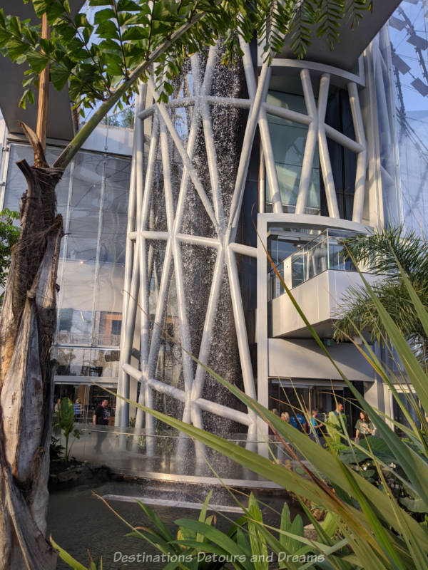 The Leaf Waterfall Six-story indoor waterfall inside an indoor garden at The Leaf