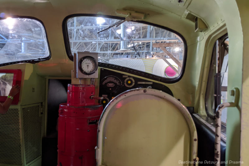 Manitoba Childrens Museum Locomotive Cab Inside the drive compartment of a locomotive