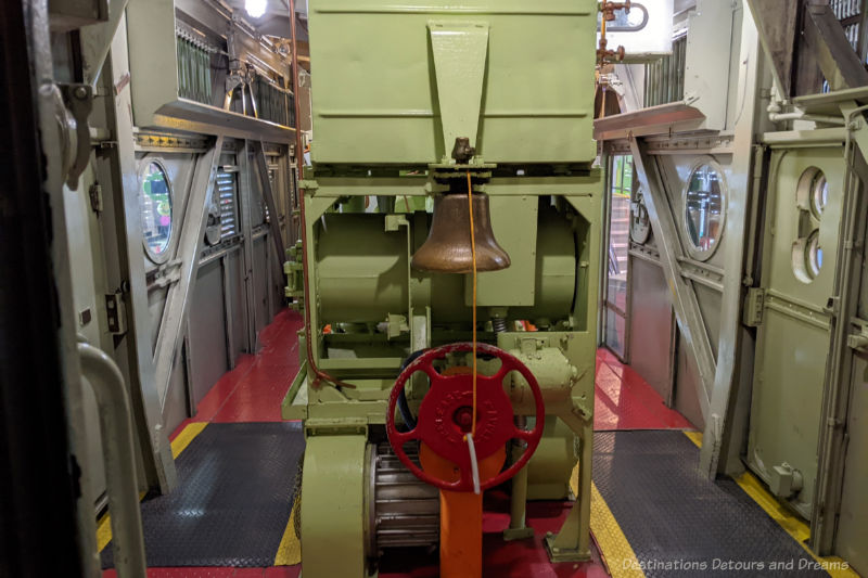 Interior of a locomotive at a children's museum