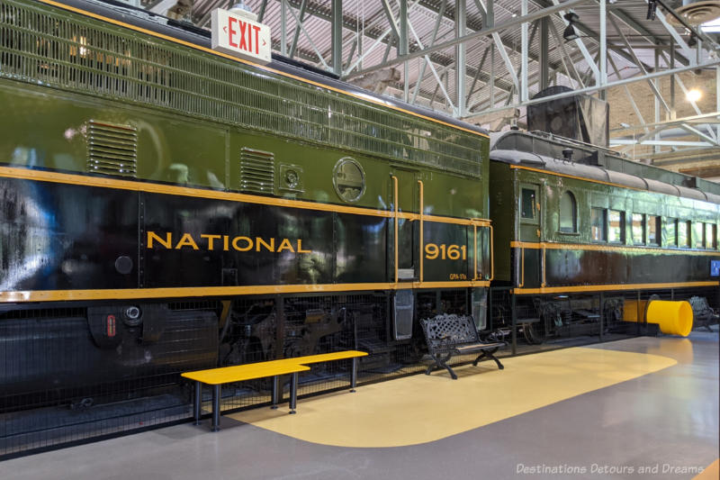 Side of CN Train locomotive 9161 at the Manitoba Children's Museum