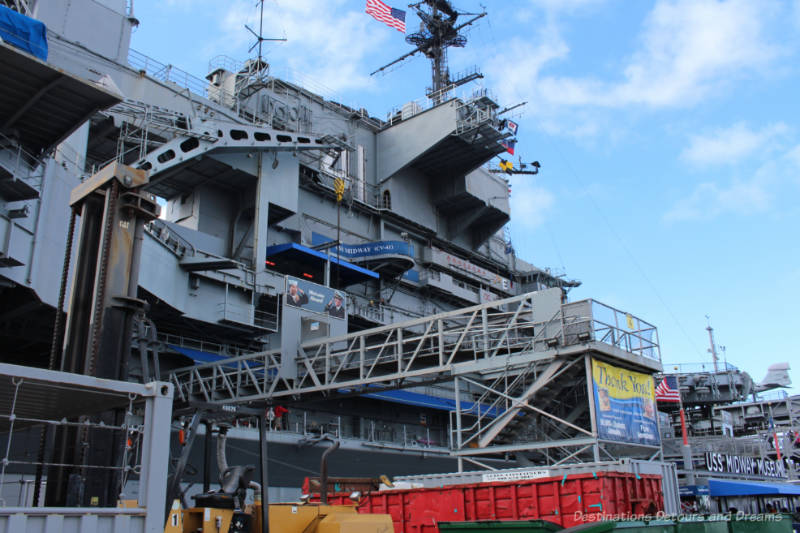 Side of the naval aircraft carrier USS Midway, now a museum