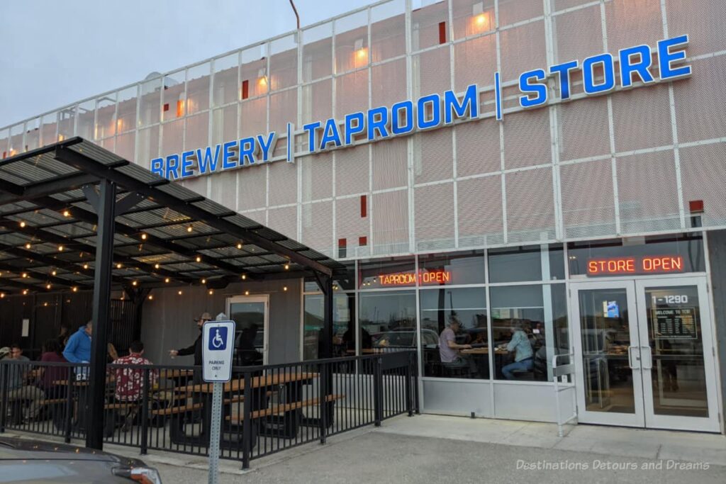 Entrance and patio area of Trans Canada Brewing Co. in Winnipeg