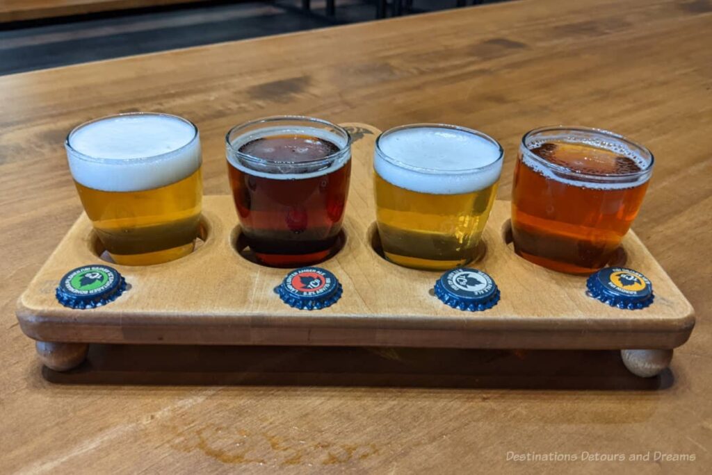 A tasting flight of four beers