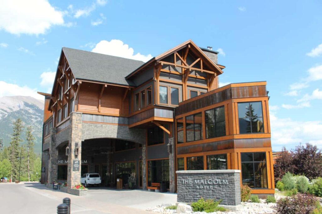 Three story chalet-style hotel in the mountains