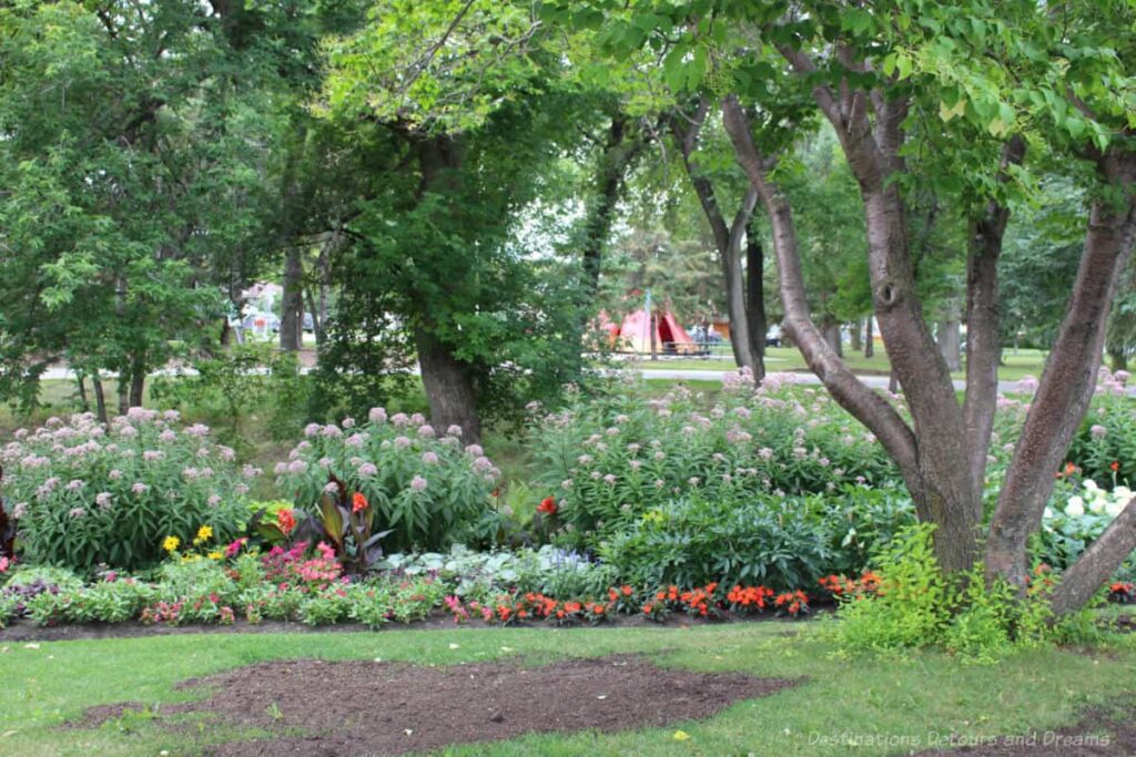 Kildonan Park Formal Garden Tree Flower Bed Flower bed with shrubs and flowers nestled among trees
