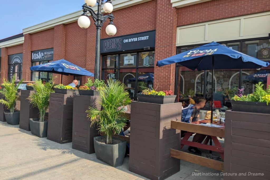 Patio area in front of Rosie's on River Restaurant - Where to eat in Moose Jaw
