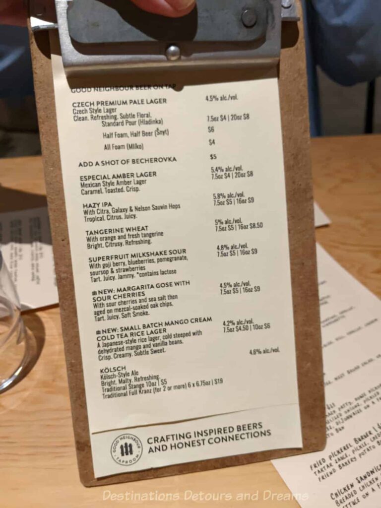 Craft beer menu