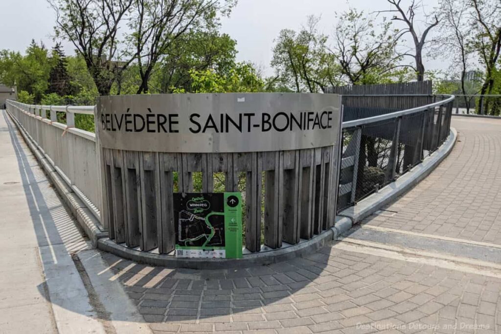 Entrance to walkway to river overlook in Winnjpeg