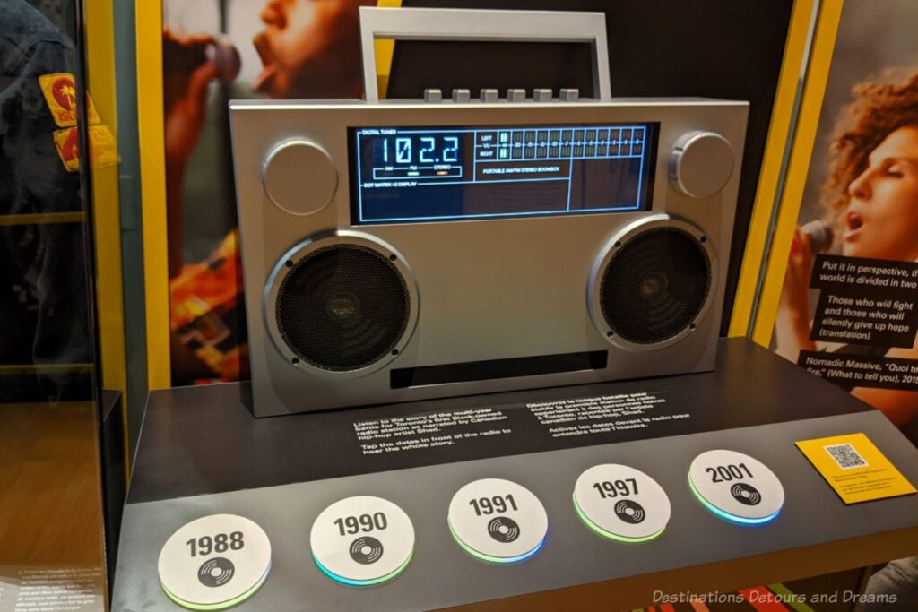 Giant radio on display at Beyond the Beat in exhibit about Toronto's first Black-owned radio station