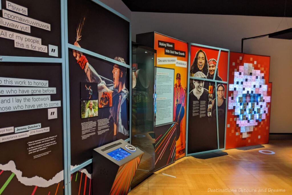 Panels highlighting Indigenous music at the Beyond the Beat exhibit