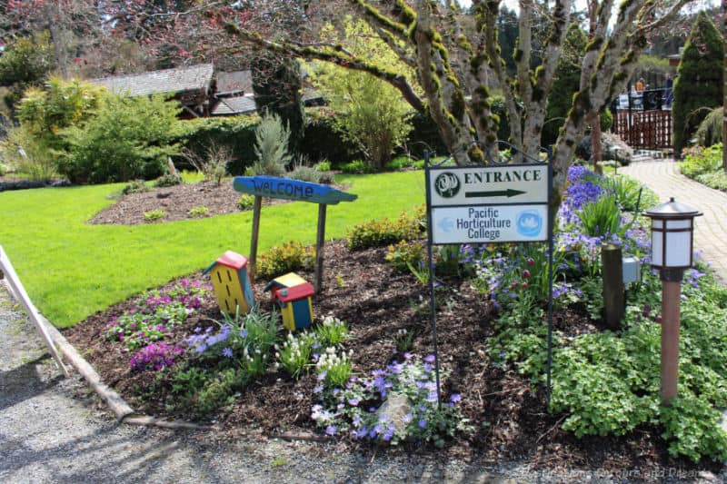 Flower bed and entrance sign to Pacific Horticulture College
